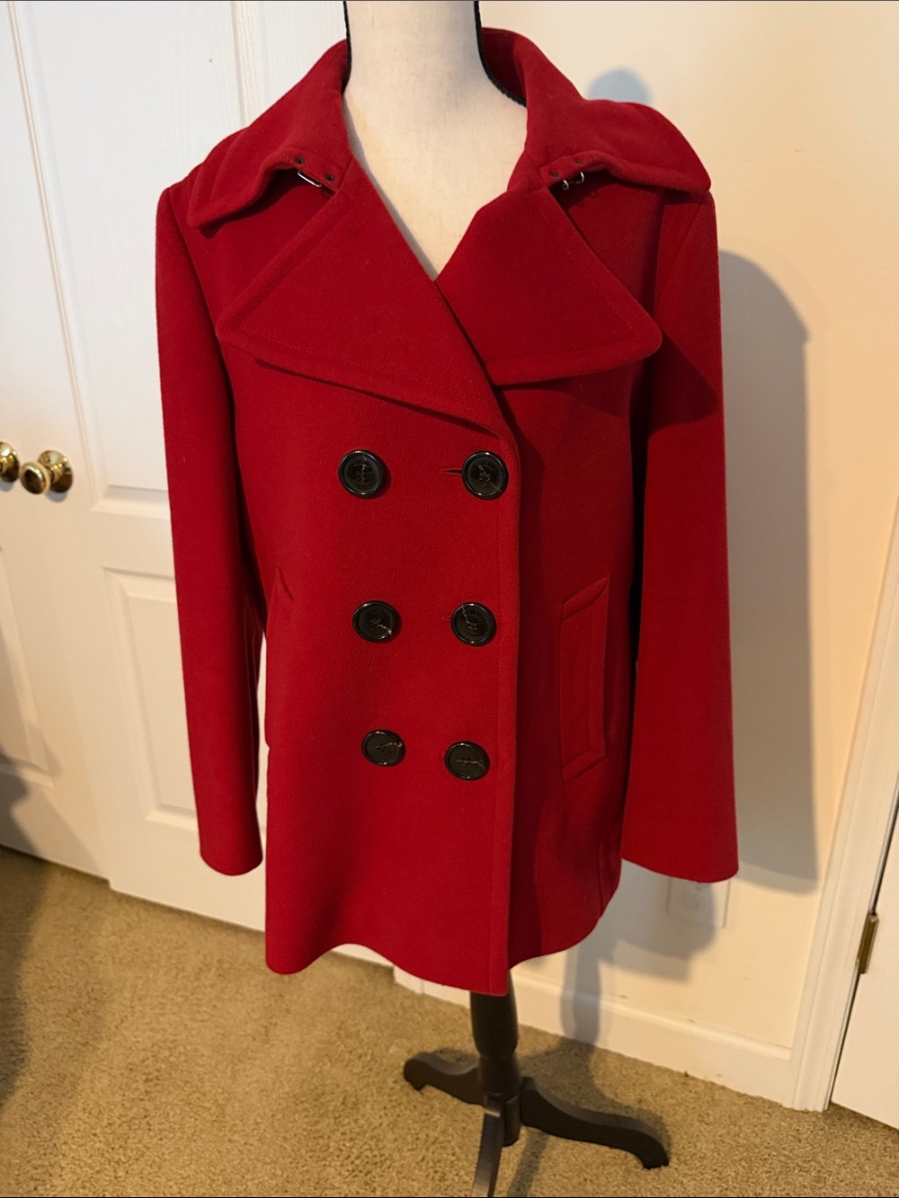 Burberry Red Double-Breasted Wool Peacoat